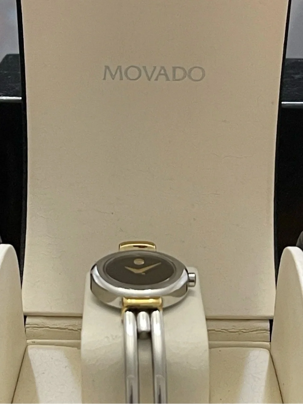 Movado Harmony Women's Watch Two-Tone Silver Gold Black Dial 23.5mm Swiss Quartz